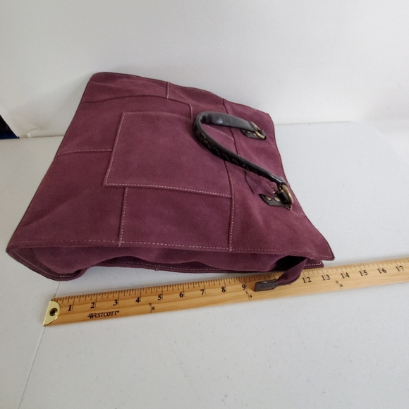 Valerie Stevens Purple Suede Tote Bag Patchwork Double Strap Leather Purse Retro - Picture 12 of 13